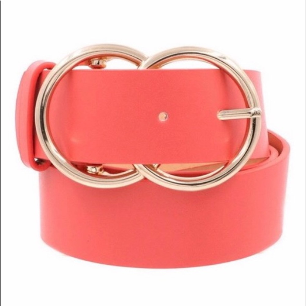 Coral Vegan Leather Belt Gold Tone Buckle